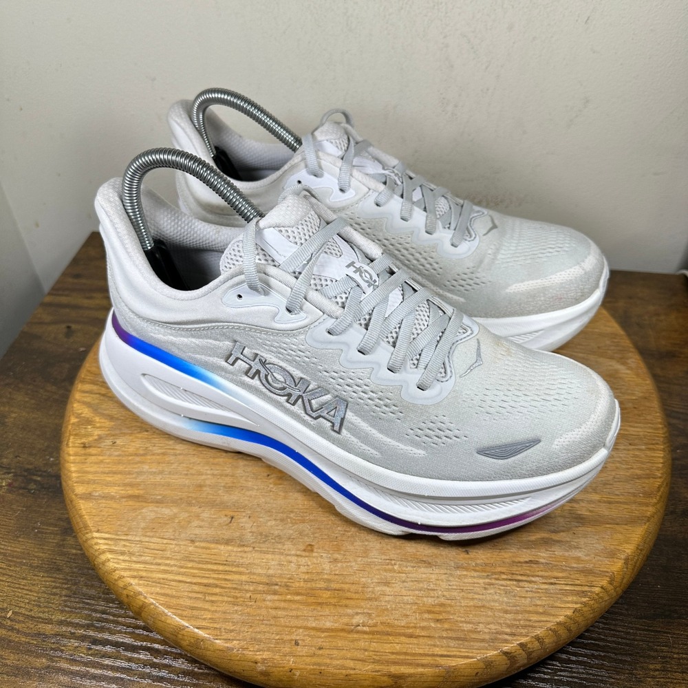 Hoka One One Bondi 9 Womens 9.5 White Blue Purple Running Shoes 1127952 CYWH